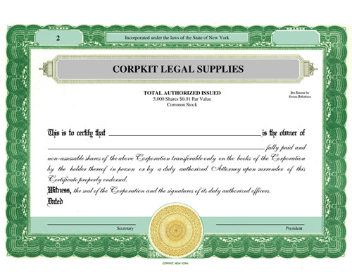 Electronic Digital Single Class Standard Stock Certificates