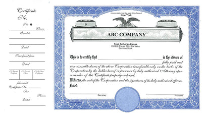 CorpKit Custom Eagle Side Stub SS2 Single Class Stock Certificates