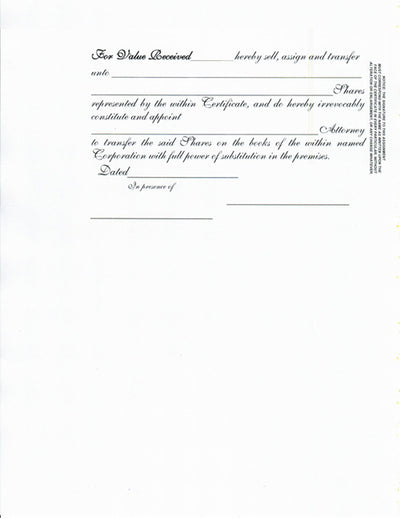 Side Stub Standard Wording Certificates SW3 for Corporation