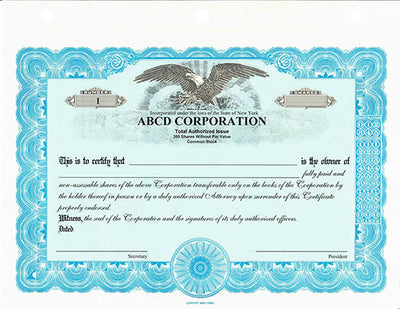 ATLAS Custom Stock Certificates Single Class Corporation
