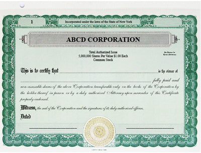 Custom Stock Certificates Single Class Corporation (Standard Border)