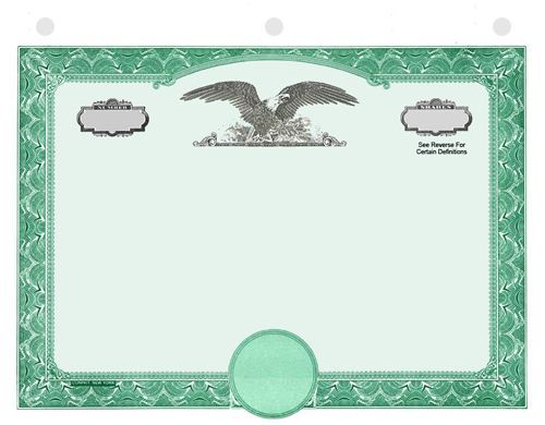 Stock Certificates Eagle_C with No Wording on the Back
