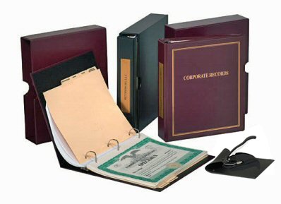 Binder Minutes & Bylaws Red Not for Profit Corporate Kit Index Tabs Slipcase and Metal Corporate Seal Embosser Membership Certificates 