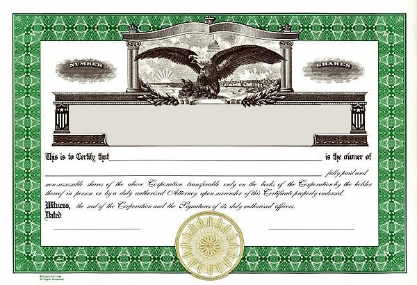 Green GOes stock certificate